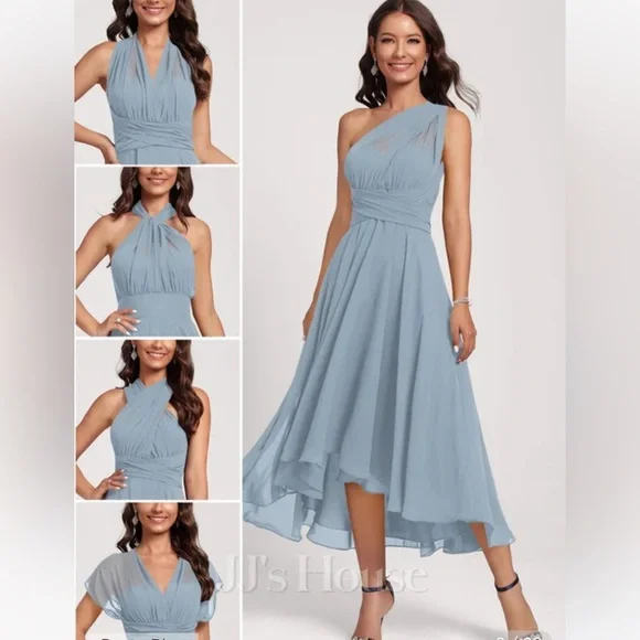 chinese dress ladies Graceful Asymmetric A-Line Pleated Empire Waist Chiffon Dresses V Neck main image 1